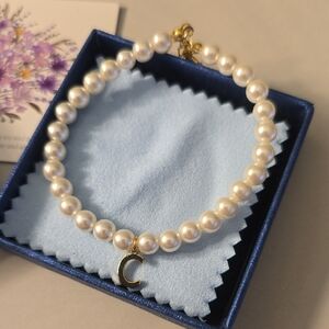 Gold 14K Plated Pearl Initial "C" Dainty Bracelet NIB